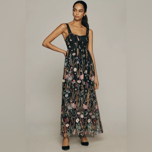 NWT By Anthropologie Sheer Floral Embroidered Mesh Midi Dress - Picture 5 of 6